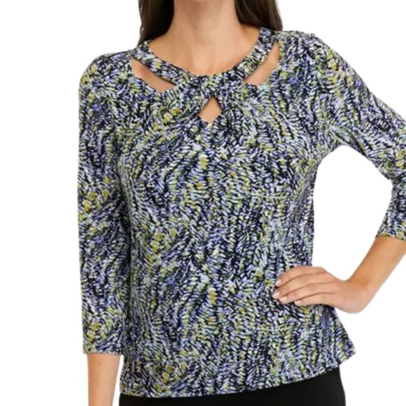 Kasper Women's Petite ITY 3Q Twist Neck, Blue- PL - Picture 3 of 3